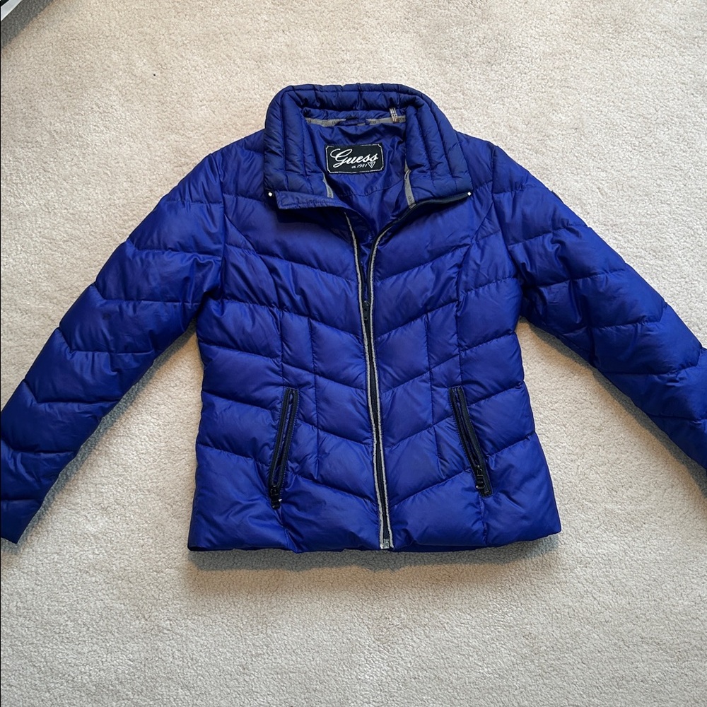 GUESS Bright Blue Quilted Puffer Jacket - Lightweight & Warm - Size M